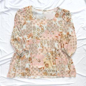 Haptics by Holly Harper Patchwork Floral Babydoll Top Size 2X